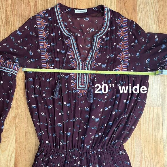 ULLA JOHNSON Gita Floral Georgette Mini Dress Bordeaux burgundy dress size 6 - Picture 7 of 8